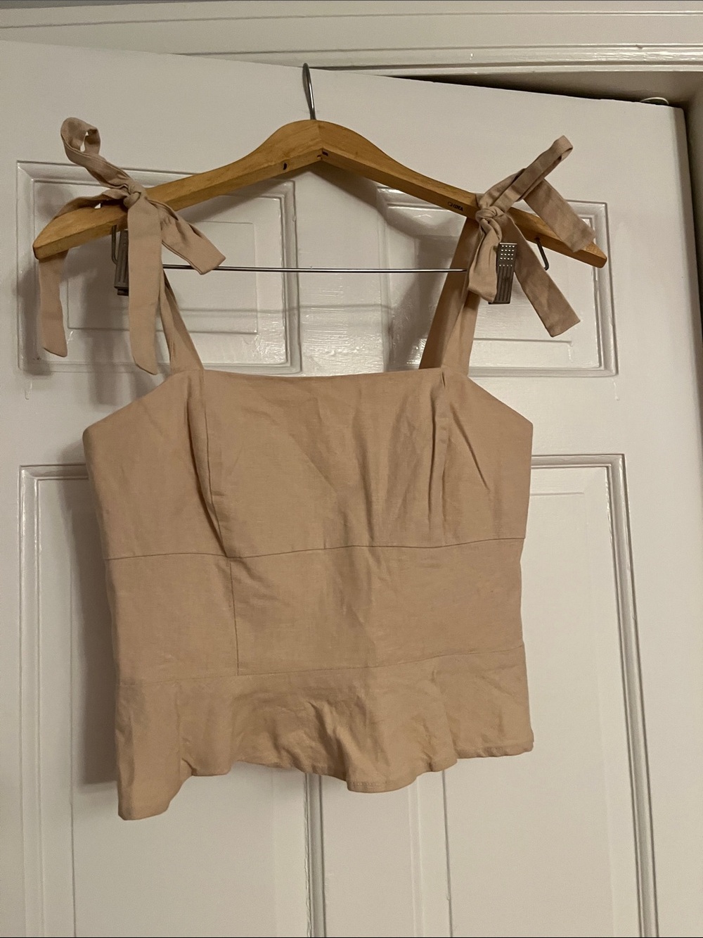 Gianni Bini Tie-Shoulder Square Neck Tank Top in Beige